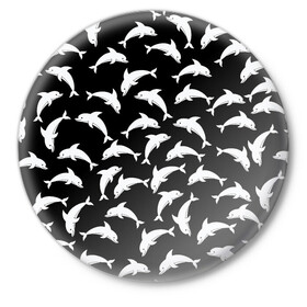 Значок с принтом Дельфиновый фон Dolphin в Петрозаводске,  металл | круглая форма, металлическая застежка в виде булавки | Тематика изображения на принте: dolphin | дельфин | дельфиновый фон | дельфины | косатка | морской житель | пляжная