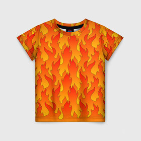 Детская футболка 3D с принтом ПЛАМЯ 2.0 в Петрозаводске, 100% гипоаллергенный полиэфир | прямой крой, круглый вырез горловины, длина до линии бедер, чуть спущенное плечо, ткань немного тянется | fire | flame | горячий | желтый | красный | летний | огонь | пожар | стиль | теплый | тренд | языки пламени | яркий
