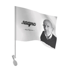 Флаг для автомобиля с принтом Ладно Жак Фреско в Петрозаводске, 100% полиэстер | Размер: 30*21 см | meme | жак фреско | загадка | загадка от жака фреско | ладно | лпдно мем | мем | мемы