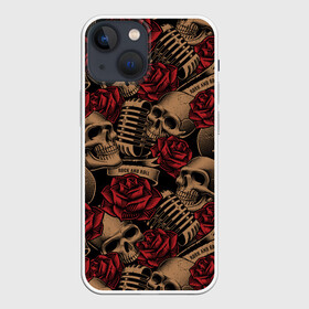 Чехол для iPhone 13 mini с принтом Черепа Рок н ролл в Петрозаводске,  |  | rock and roll | rock n roll | skull | бита | микрофон | роза | рок н ролл | хипстер | череп | черепушка