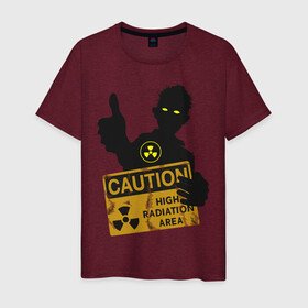 Мужская футболка хлопок с принтом зомби с табличкой в Петрозаводске, 100% хлопок | прямой крой, круглый вырез горловины, длина до линии бедер, слегка спущенное плечо. | зомби | лайк зомби | предупреждение | радиация | экология