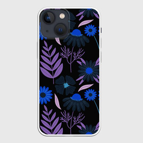Чехол для iPhone 13 mini с принтом Цветы и листья в Петрозаводске,  |  | васильки | листья | полевые цветы | ромашки | текстуры | узор | фиолетовые листья | цветы | цветы и листья