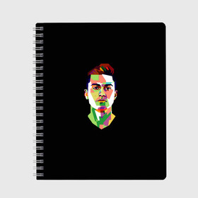 Тетрадь с принтом Paulo Dybala Pop Art в Петрозаводске, 100% бумага | 48 листов, плотность листов — 60 г/м2, плотность картонной обложки — 250 г/м2. Листы скреплены сбоку удобной пружинной спиралью. Уголки страниц и обложки скругленные. Цвет линий — светло-серый
 | Тематика изображения на принте: art | champion | dybala | football | form | institute | juventus | palermo | paulo | player | pop | soccer | uniform | дибала | институто | легенда | палермо | пауло | форма | футбол | футбола | футболист | чемпион | ювентус