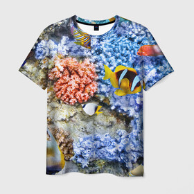 Мужская футболка 3D с принтом Морской мир в Петрозаводске, 100% полиэфир | прямой крой, круглый вырез горловины, длина до линии бедер | вода | море | морская вода | морские животные | морские жители | морской мир | океан | рыбки | рыбы