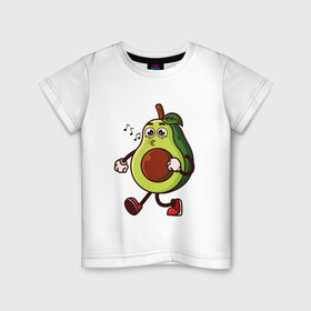 Детская футболка хлопок с принтом Авокадо поет в Петрозаводске, 100% хлопок | круглый вырез горловины, полуприлегающий силуэт, длина до линии бедер | Тематика изображения на принте: avocado | cute | fruit | авокадо | милый | музыка | фрукт
