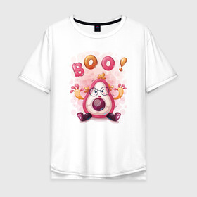 Мужская футболка хлопок Oversize с принтом Авокадо boo! в Петрозаводске, 100% хлопок | свободный крой, круглый ворот, “спинка” длиннее передней части | avocado | boo | cute | fruit | авокадо | милый | музыка | фрукт