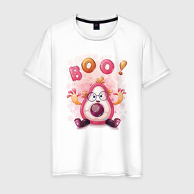 Мужская футболка хлопок с принтом Авокадо boo! в Петрозаводске, 100% хлопок | прямой крой, круглый вырез горловины, длина до линии бедер, слегка спущенное плечо. | avocado | boo | cute | fruit | авокадо | милый | музыка | фрукт