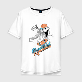 Мужская футболка хлопок Oversize с принтом Динозавр на скейте в Петрозаводске, 100% хлопок | свободный крой, круглый ворот, “спинка” длиннее передней части | rexcellent | динозавр | отличный | скейт | скейтер | тиранозавр