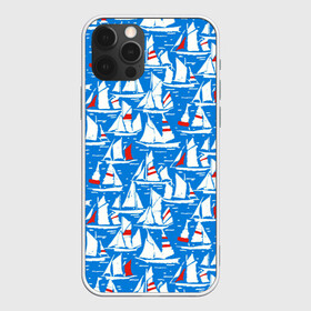 Чехол для iPhone 12 Pro с принтом Яхты в Петрозаводске, силикон | область печати: задняя сторона чехла, без боковых панелей | море | паруса | парусники | паттерны | синее | яхты