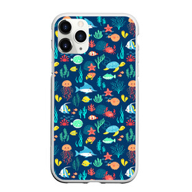 Чехол для iPhone 11 Pro матовый с принтом Морские жители в Петрозаводске, Силикон |  | Тематика изображения на принте: водоросли | звезды | кораллы | крабы | медузы | море | паттерны | рыбы | черепахи