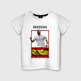 Детская футболка хлопок с принтом Карим Бензема (Реал Мадрид) в Петрозаводске, 100% хлопок | круглый вырез горловины, полуприлегающий силуэт, длина до линии бедер | karim benzema | карим бензема | реал мадрид | флаг испании | футболист | футбольная форма