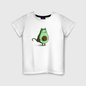 Детская футболка хлопок с принтом Авокадо кот идет на работу в Петрозаводске, 100% хлопок | круглый вырез горловины, полуприлегающий силуэт, длина до линии бедер | avocado | cat | авокадо | кот | рисунок