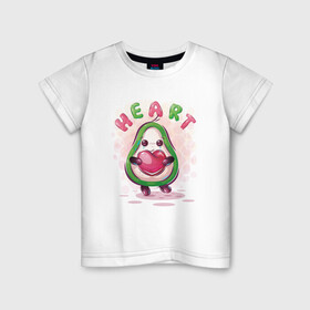 Детская футболка хлопок с принтом Авокадо с сердцем в Петрозаводске, 100% хлопок | круглый вырез горловины, полуприлегающий силуэт, длина до линии бедер | avocado | cute | dream | fruit | heart | авокадо | милый | музыка | сердечко | сердце | фрукт