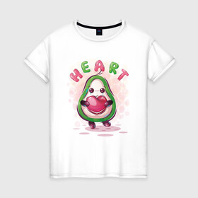 Женская футболка хлопок с принтом Авокадо с сердцем в Петрозаводске, 100% хлопок | прямой крой, круглый вырез горловины, длина до линии бедер, слегка спущенное плечо | avocado | cute | dream | fruit | heart | авокадо | милый | музыка | сердечко | сердце | фрукт