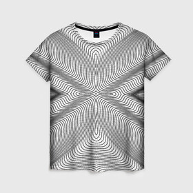 Женская футболка 3D с принтом Линии иллюзия в Петрозаводске, 100% полиэфир ( синтетическое хлопкоподобное полотно) | прямой крой, круглый вырез горловины, длина до линии бедер | psychedelic | абстрактные | абстракция | иллюзия | линии | обман | психоделика | психоделический