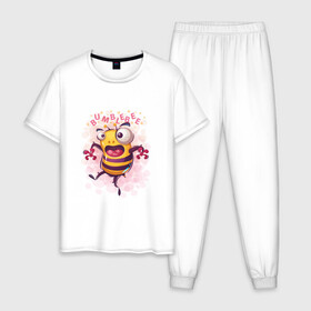 Мужская пижама хлопок с принтом Смешной шмель в Петрозаводске, 100% хлопок | брюки и футболка прямого кроя, без карманов, на брюках мягкая резинка на поясе и по низу штанин
 | bumblebee | cute | бамблби | кавай | милый | насекомое | шмеленок | шмель