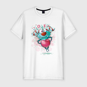 Мужская футболка хлопок Slim с принтом Monster love в Петрозаводске, 92% хлопок, 8% лайкра | приталенный силуэт, круглый вырез ворота, длина до линии бедра, короткий рукав | cute | heart | love | monster | любовь | милый | монстр | сердечко | сердце