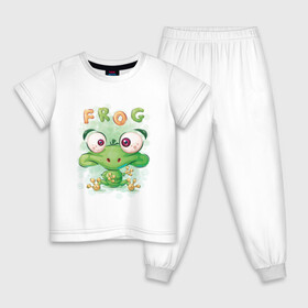 Детская пижама хлопок с принтом Funny frog в Петрозаводске, 100% хлопок |  брюки и футболка прямого кроя, без карманов, на брюках мягкая резинка на поясе и по низу штанин
 | Тематика изображения на принте: cute | frog | funny | лягух | лягушенок | лягушка | милый