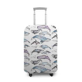 Чехол для чемодана 3D с принтом киты паттерн в Петрозаводске, 86% полиэфир, 14% спандекс | двустороннее нанесение принта, прорези для ручек и колес | ocean | sea | sea animal | акварель | графика | касатка | киты | море | океан | рисунок кита