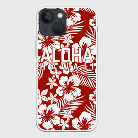 Чехол для iPhone 13 mini с принтом ALOHA HAWAII | АЛОХА ГАВАЙИ в Петрозаводске,  |  | Тематика изображения на принте: aloha | aloha hawaii | hawaii | summer | гаваи | гавайи | голубые пальмы | лето | море | надпись | отпуск | пальмы | пляж | синие пальмы | синий