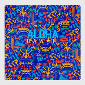 Магнитный плакат 3Х3 с принтом ALOHA HAWAII АЛОХА ГАВАЙИ в Петрозаводске, Полимерный материал с магнитным слоем | 9 деталей размером 9*9 см | aloha | aloha hawaii | hawaii | гаваи | гавайи | гавайские маски | индийские маски | маска тики | маски | маски тики | надпись | пальмы | синий | тики