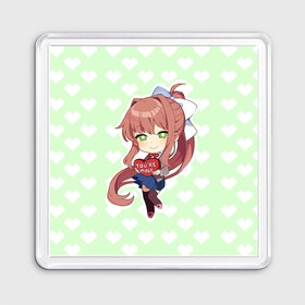 Магнит 55*55 с принтом Chibi Monika в Петрозаводске, Пластик | Размер: 65*65 мм; Размер печати: 55*55 мм | ddlc | doki doki literature club | monika | моника