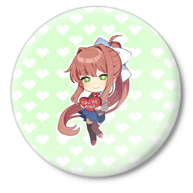 Значок с принтом Chibi Monika в Петрозаводске,  металл | круглая форма, металлическая застежка в виде булавки | ddlc | doki doki literature club | monika | моника