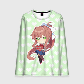 Мужской лонгслив 3D с принтом Chibi Monika в Петрозаводске, 100% полиэстер | длинные рукава, круглый вырез горловины, полуприлегающий силуэт | ddlc | doki doki literature club | monika | моника