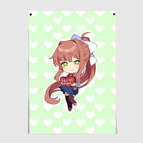 Постер с принтом Chibi Monika в Петрозаводске, 100% бумага
 | бумага, плотность 150 мг. Матовая, но за счет высокого коэффициента гладкости имеет небольшой блеск и дает на свету блики, но в отличии от глянцевой бумаги не покрыта лаком | Тематика изображения на принте: ddlc | doki doki literature club | monika | моника