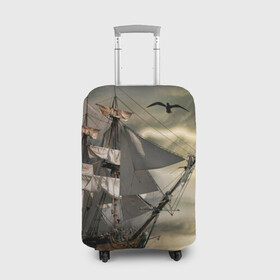 Чехол для чемодана 3D с принтом Парусник в Петрозаводске, 86% полиэфир, 14% спандекс | двустороннее нанесение принта, прорези для ручек и колес | гроза | живопись | корабль | море | парусник | старинный | чайки