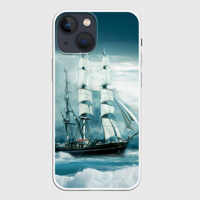 Чехол для iPhone 13 mini с принтом Парусник в Петрозаводске,  |  | волны | живопись | корабль | море | парусник | старинный