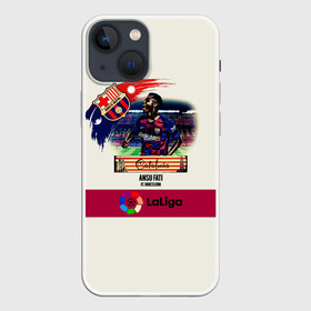 Чехол для iPhone 13 mini с принтом Фати игрок Барселоны в Петрозаводске,  |  | Тематика изображения на принте: ansu fati | ансу фати | барса | барселона | испания | каталония | нападающий | футбол | футболист