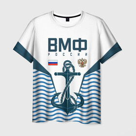 Мужская футболка 3D с принтом ТЕЛЬНЯШКА ВМФ РОССИИ в Петрозаводске, 100% полиэфир | прямой крой, круглый вырез горловины, длина до линии бедер | броня | вмф | волны | герб | камуфляж | канат | море | орел | россия | текстура | тельняшка | флот | якорь