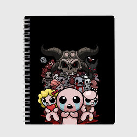 Тетрадь с принтом The Binding of isaac | bosses в Петрозаводске, 100% бумага | 48 листов, плотность листов — 60 г/м2, плотность картонной обложки — 250 г/м2. Листы скреплены сбоку удобной пружинной спиралью. Уголки страниц и обложки скругленные. Цвет линий — светло-серый
 | binding | cain | dark one | isaac | magdalene | megasatan | monsters | исаак | каин | магдалина | монстры | тёмный