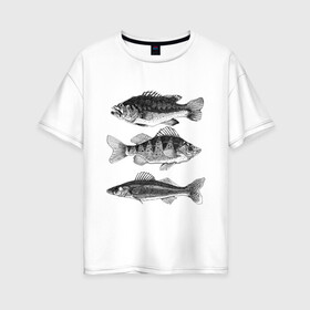Женская футболка хлопок Oversize с принтом караси в Петрозаводске, 100% хлопок | свободный крой, круглый ворот, спущенный рукав, длина до линии бедер
 | ocean | sea | sea animal | графика | карась | море | океан | река | рисунок рыбы | рыба | рыбалка