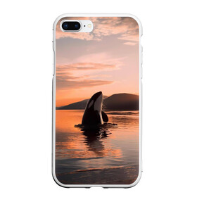 Чехол для iPhone 7Plus/8 Plus матовый с принтом касатки на закате в Петрозаводске, Силикон | Область печати: задняя сторона чехла, без боковых панелей | ocean | orca | sea | sea animal | дельфин | закат | касатка | кит | море | океан | рисунок кита