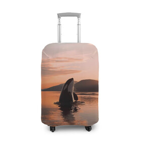 Чехол для чемодана 3D с принтом касатки на закате в Петрозаводске, 86% полиэфир, 14% спандекс | двустороннее нанесение принта, прорези для ручек и колес | ocean | orca | sea | sea animal | дельфин | закат | касатка | кит | море | океан | рисунок кита