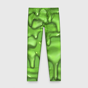Детские леггинсы 3D с принтом Green Slime в Петрозаводске, полиэстер 85%, спандекс 15% | эластичный пояс, зауженный крой | Тематика изображения на принте: drips | green | slime | желе | зелёный | слайм