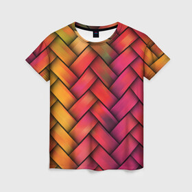 Женская футболка 3D с принтом Colorful weave в Петрозаводске, 100% полиэфир ( синтетическое хлопкоподобное полотно) | прямой крой, круглый вырез горловины, длина до линии бедер | colorful | texture | twist | weave | красочный | плетенка | текстура