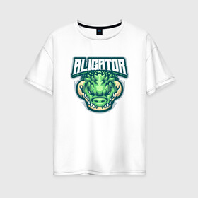 Женская футболка хлопок Oversize с принтом Aligator в Петрозаводске, 100% хлопок | свободный крой, круглый ворот, спущенный рукав, длина до линии бедер
 | alligator | crocodile | reptile | аллигатор | крокодил