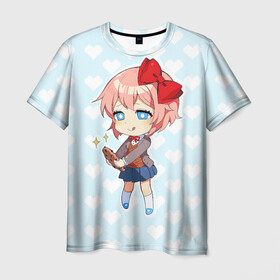 Мужская футболка 3D с принтом Chibi Sayori в Петрозаводске, 100% полиэфир | прямой крой, круглый вырез горловины, длина до линии бедер | Тематика изображения на принте: ddlc | doki doki literature club | sayori | саёри | сайори