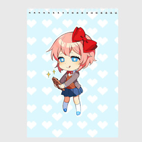 Скетчбук (блокнот) с принтом Chibi Sayori в Петрозаводске, 100% бумага
 | 48 листов, плотность листов — 100 г/м2, плотность картонной обложки — 250 г/м2. Листы скреплены сверху удобной пружинной спиралью | ddlc | doki doki literature club | sayori | саёри | сайори