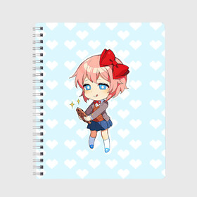 Тетрадь с принтом Chibi Sayori в Петрозаводске, 100% бумага | 48 листов, плотность листов — 60 г/м2, плотность картонной обложки — 250 г/м2. Листы скреплены сбоку удобной пружинной спиралью. Уголки страниц и обложки скругленные. Цвет линий — светло-серый
 | ddlc | doki doki literature club | sayori | саёри | сайори