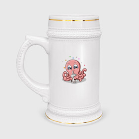 Кружка пивная с принтом Милый Осьминог в Петрозаводске,  керамика (Материал выдерживает высокую температуру, стоит избегать резкого перепада температур) |  объем 630 мл | Тематика изображения на принте: cute | octopus | милый | осьминог | осьминожка | тентакли