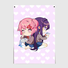 Постер с принтом Chibi Natsuki and Yuri в Петрозаводске, 100% бумага
 | бумага, плотность 150 мг. Матовая, но за счет высокого коэффициента гладкости имеет небольшой блеск и дает на свету блики, но в отличии от глянцевой бумаги не покрыта лаком | ddlc | doki doki literature club | natsuki | yuri | натсуки | нацуки | юри