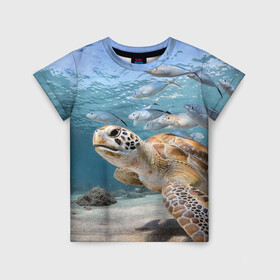 Детская футболка 3D с принтом Морская черепаха в Петрозаводске, 100% гипоаллергенный полиэфир | прямой крой, круглый вырез горловины, длина до линии бедер, чуть спущенное плечо, ткань немного тянется | море | морская | океан | подводный мир | рыбы | черепаха