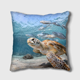 Подушка 3D с принтом Морская черепаха в Петрозаводске, наволочка – 100% полиэстер, наполнитель – холлофайбер (легкий наполнитель, не вызывает аллергию). | состоит из подушки и наволочки. Наволочка на молнии, легко снимается для стирки | Тематика изображения на принте: море | морская | океан | подводный мир | рыбы | черепаха