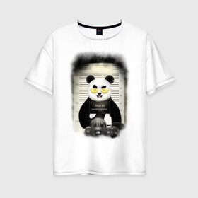 Женская футболка хлопок Oversize с принтом Yami: hight IQ в Петрозаводске, 100% хлопок | свободный крой, круглый ворот, спущенный рукав, длина до линии бедер
 | hight iq | panda | yami | арест | заключённый | очки | панда | фотоаппарат | фотосет