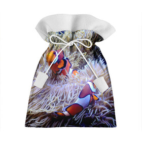 Подарочный 3D мешок с принтом Клоуны в актинии в Петрозаводске, 100% полиэстер | Размер: 29*39 см | актиния | клоуны | коралловые | море | подводный мир | рыбки