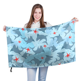 Флаг 3D с принтом Акулы паттерн в Петрозаводске, 100% полиэстер | плотность ткани — 95 г/м2, размер — 67 х 109 см. Принт наносится с одной стороны | shark | акула | акулы | жители | клыки | море | морские | океан | рыба
